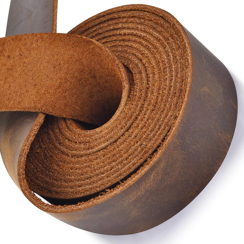 TeeLiy Leather Strap 1 Inches Wide Flat Leather Strips, Genuine Full Grain Cowhide Oil Tan Leather Strip for DIY Craft Projects, Tooling, Belt, Garden Tools (2.2mm Thick_65-72 Inches Lengths_DK Brown) - Image 3